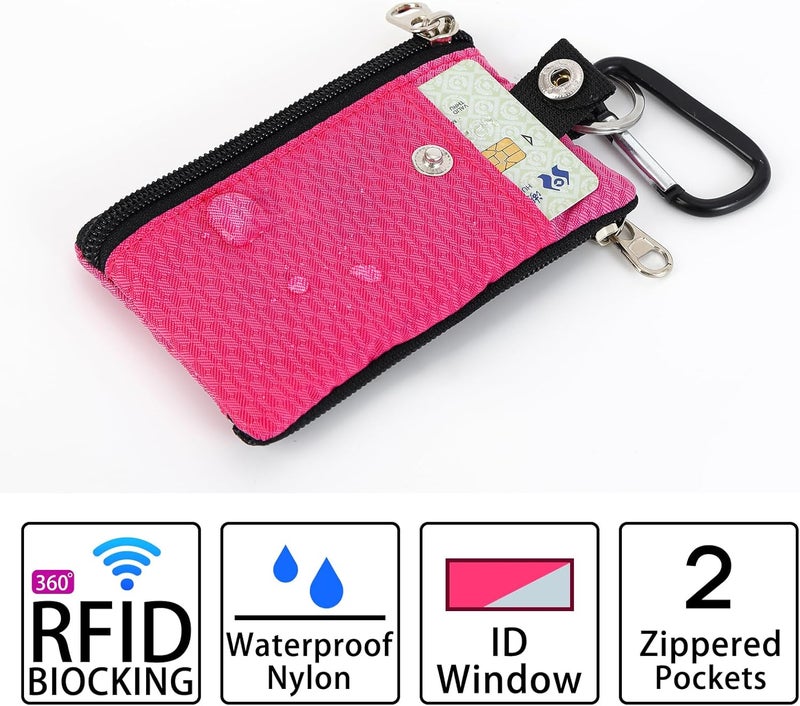 MASAPHIL MASAPHlL Small Lanyard Wallet for Women/Men with RFID Blocking ID Card Wallet, Minimalist Nylon Zipper Pouch, Travel Neck Wallet with Keychain, ID Window for Card,Coin,Cash (Rose+Light Rose) - Image 4